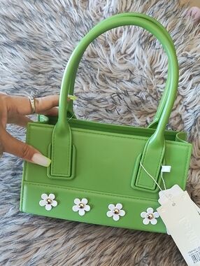 Green Floral Accent Mini Tote Bag